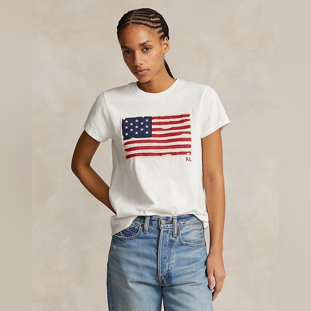 Ralph Lauren White Tee with Flag Graphic